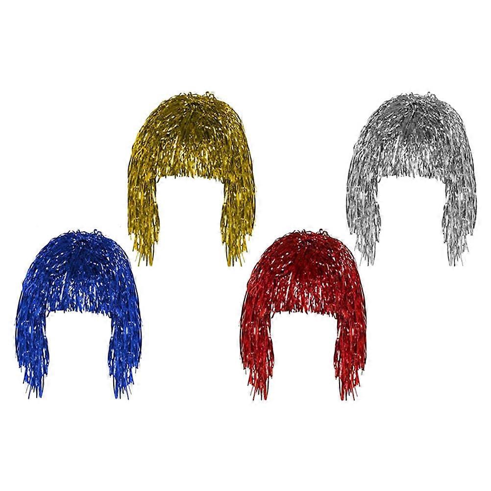 Here's a polished product description based on the details you provided:
**4pcs Unisex Foil Tinsel Cosplay Wigs – High Temperature Resistant Hair
