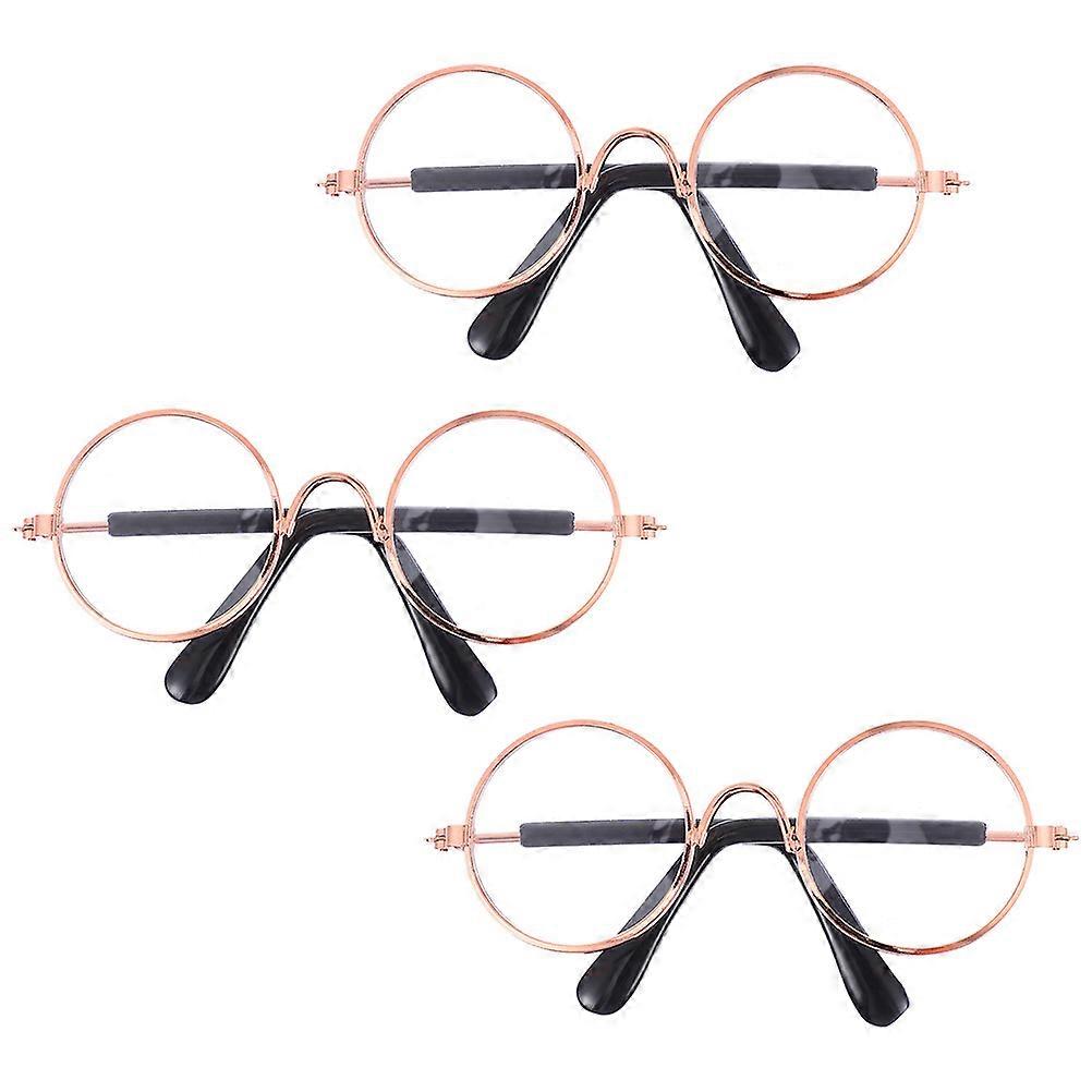 Mini Round Frame Sunglasses 2pcs Set for Dolls Lightweight Simulated Glasses for Doll Dressing Accessories, DIY Decoration & Birthday Fittings