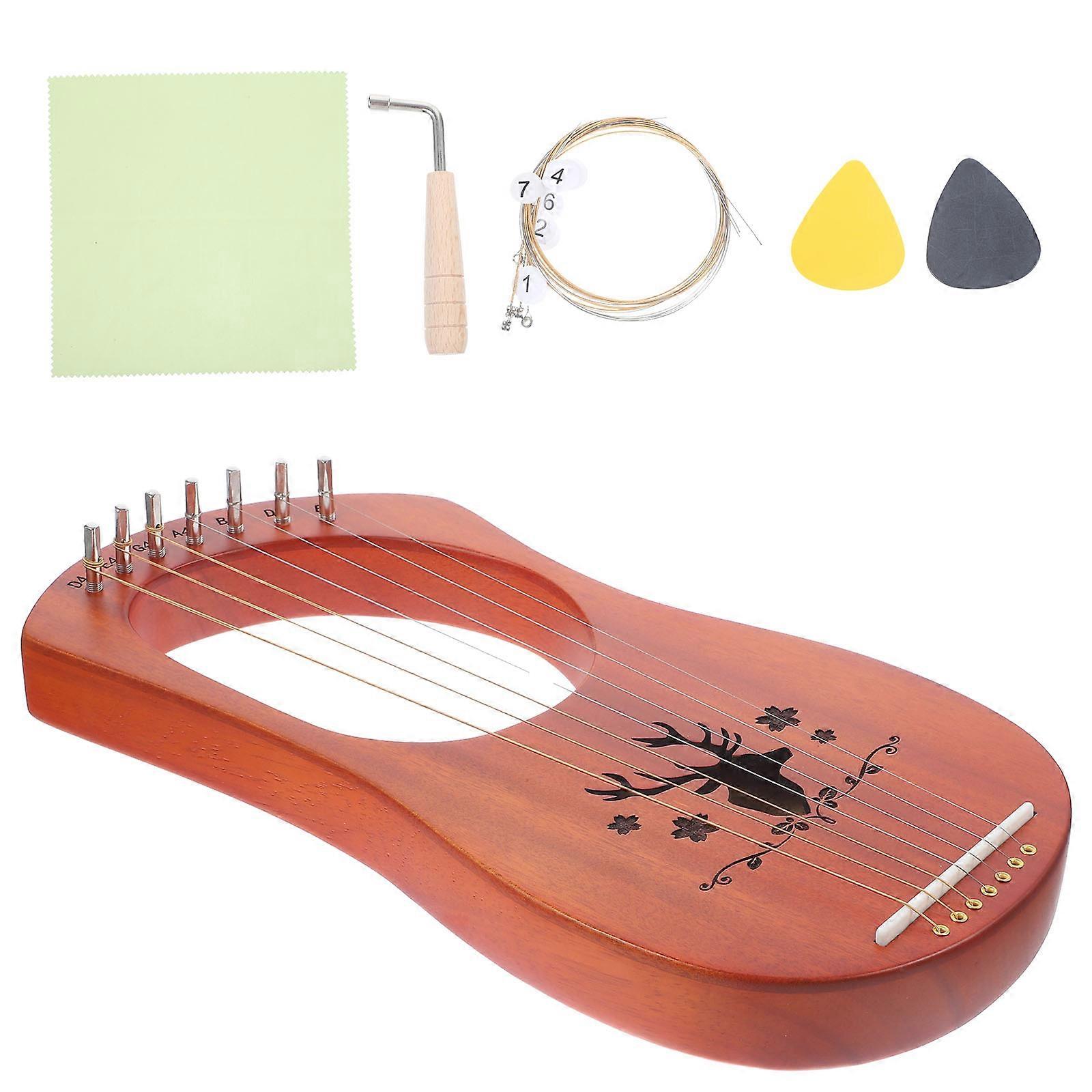 Portable String Sound Production Lyre Harp Coffee Color 33X17X5.5CM 1Set