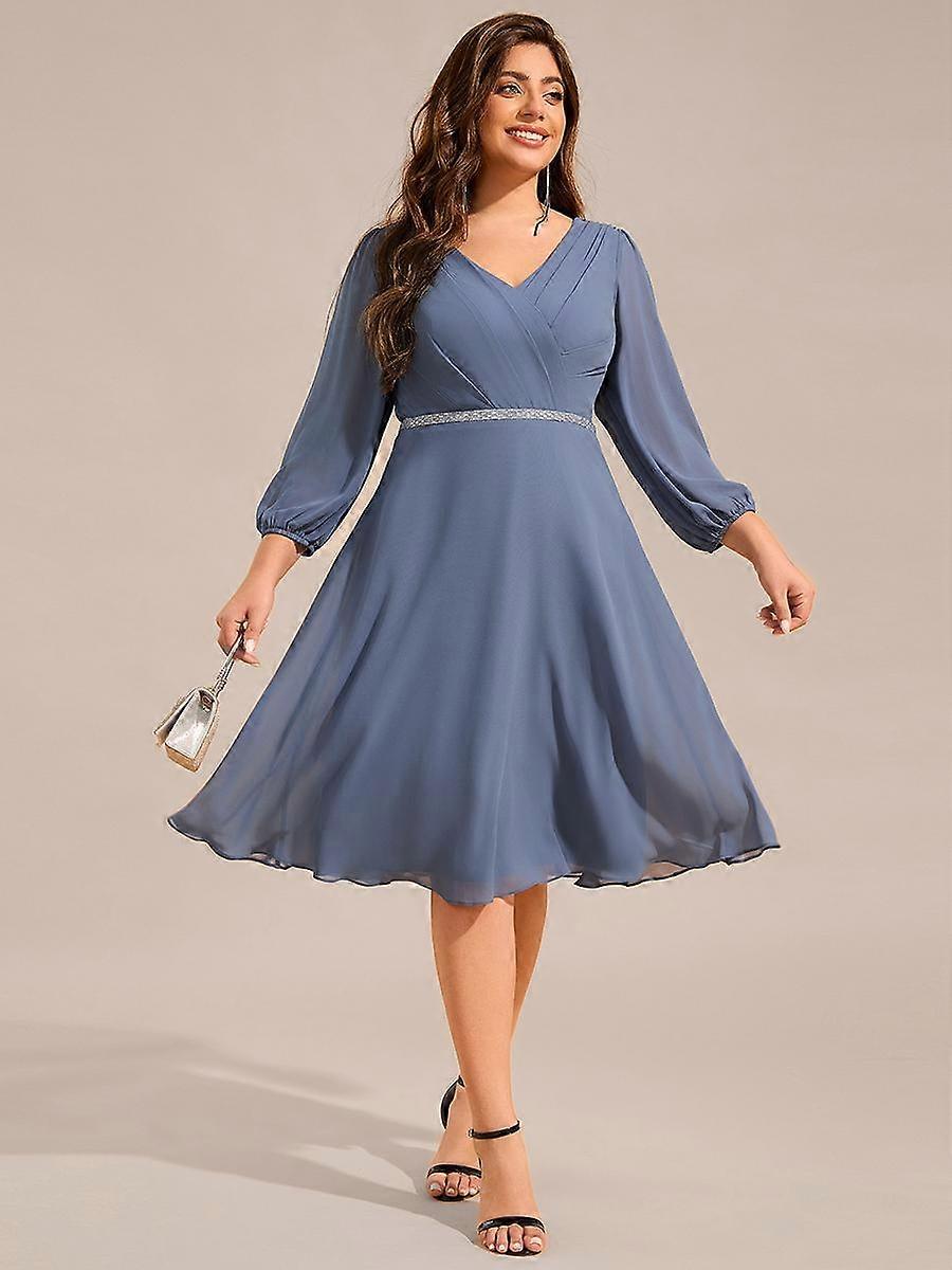 Ever-Pretty Pentru femei Plus Size Elegant Midi Lungime Lungime Lanternă Mâneci În V Șifon Rochii de nuntă