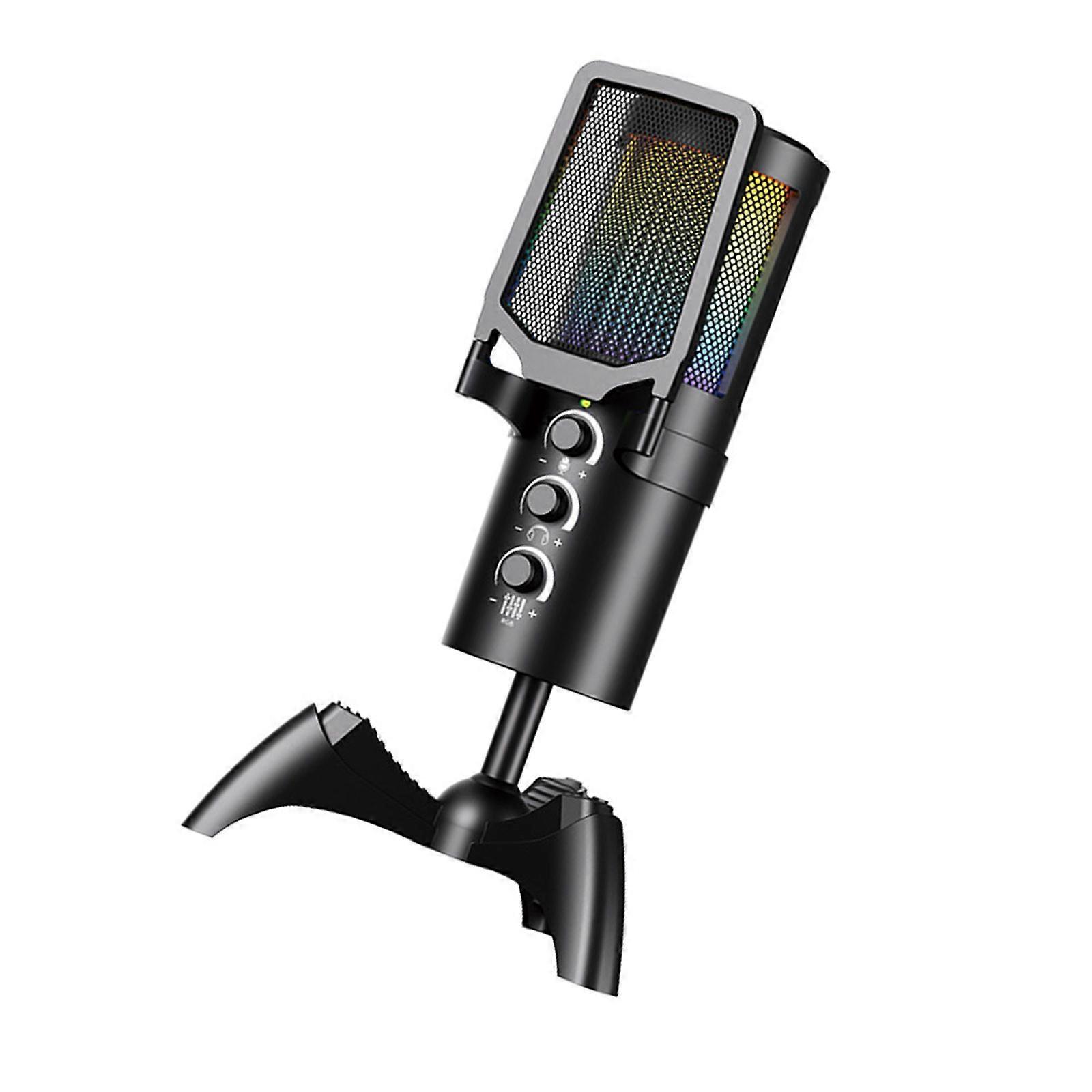 USB-mikrofon för PC med mute-knapp Färgbelysning Brusreducering Solid bas för streaming och poddsändningar Flerfärgad