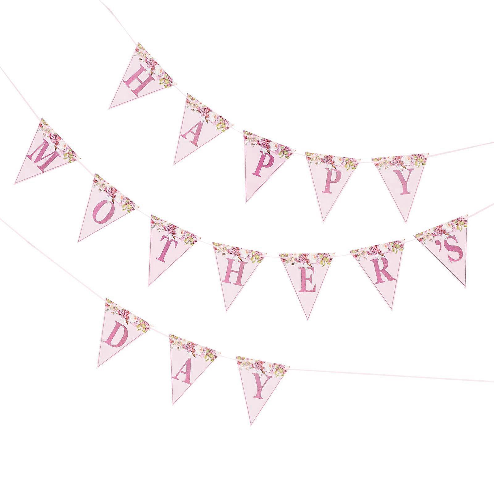 Mothers Day Banner Decorations 1 Set Triangular Layout Hanging Flag Assorted Color Decoration