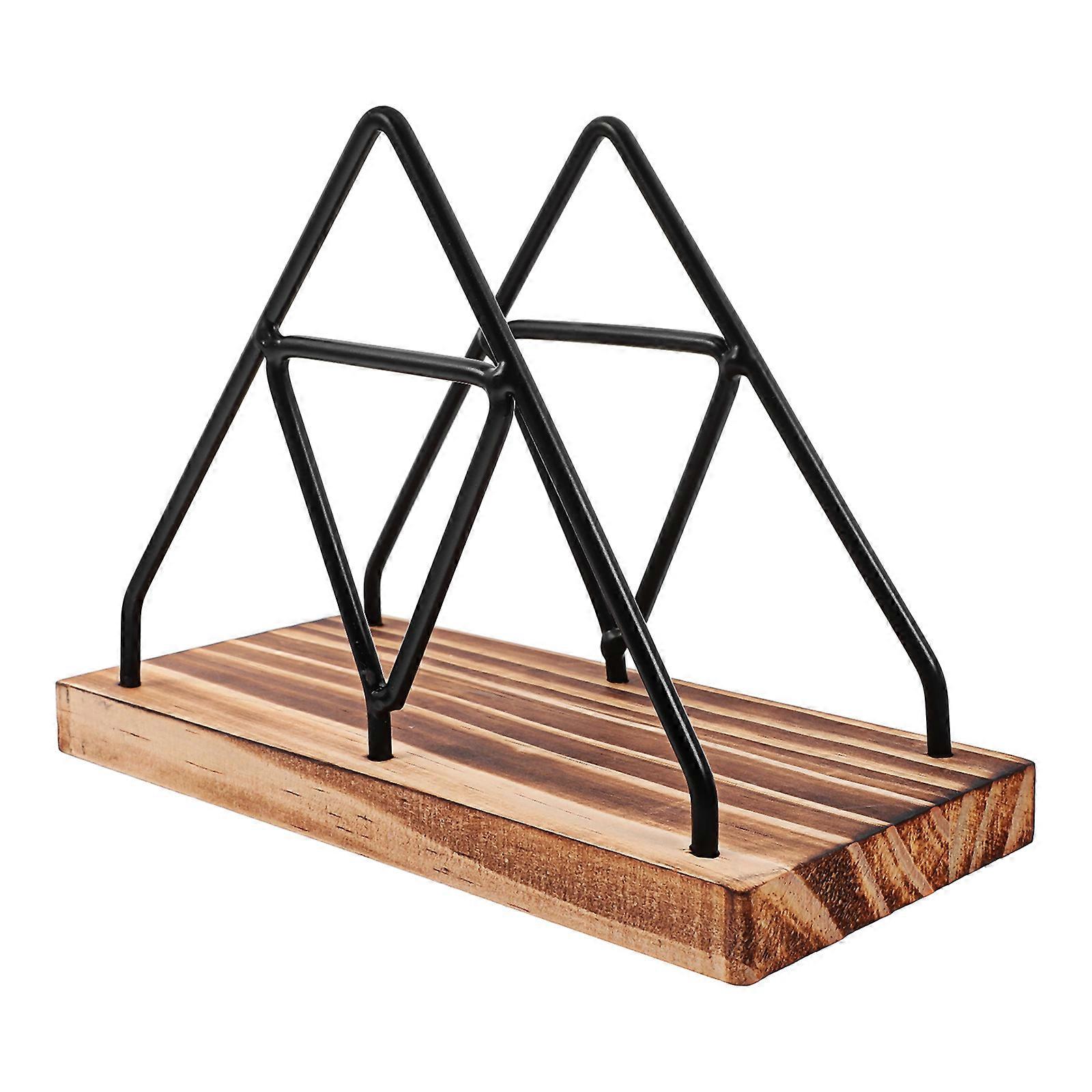 Masteelf 1 Set Napkin Holder Metal Triangle Tissue Stand with Wooden Base
