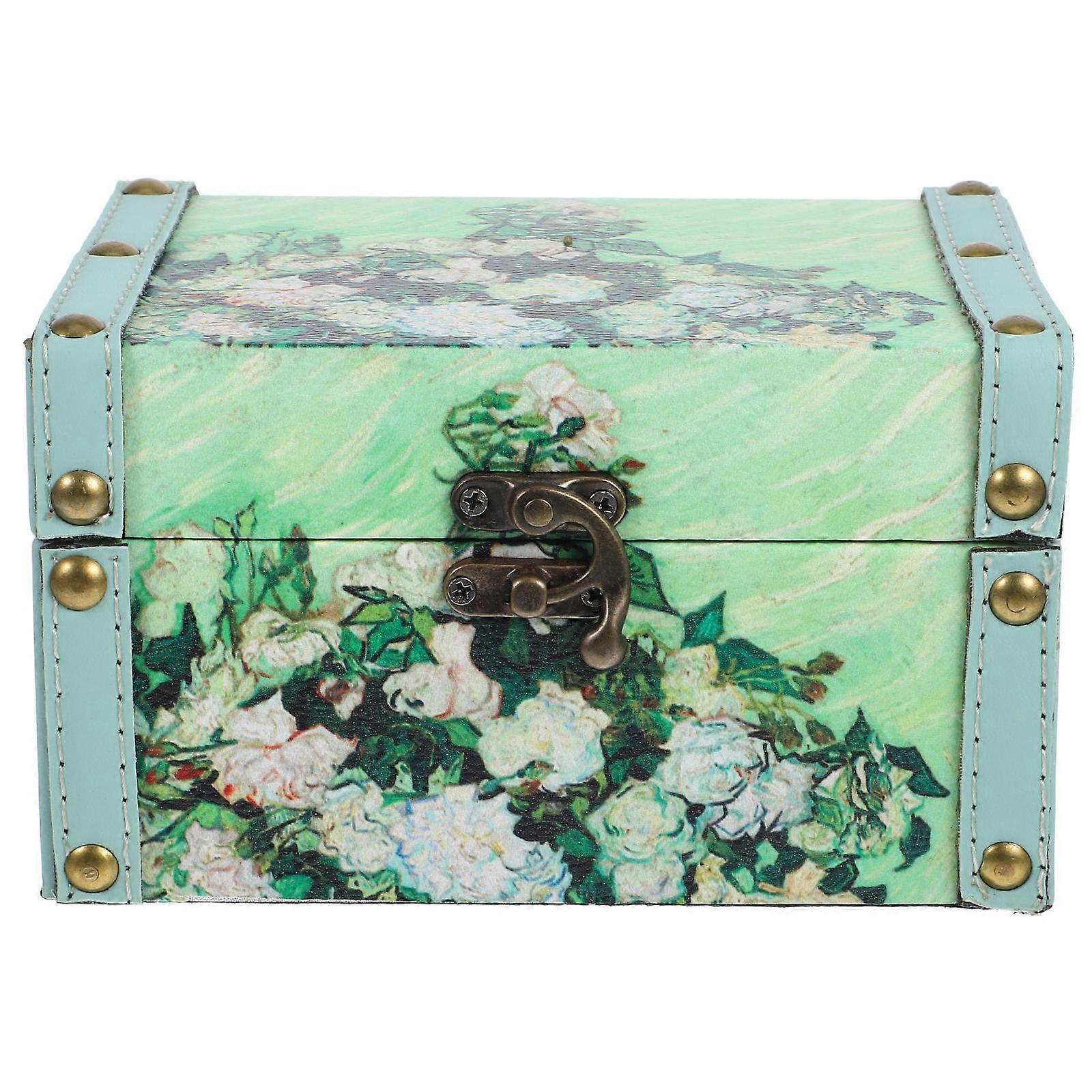 PU Retro Jewelry Box Light Green Decorative Boxes for Storage with Easy Cleaning Function