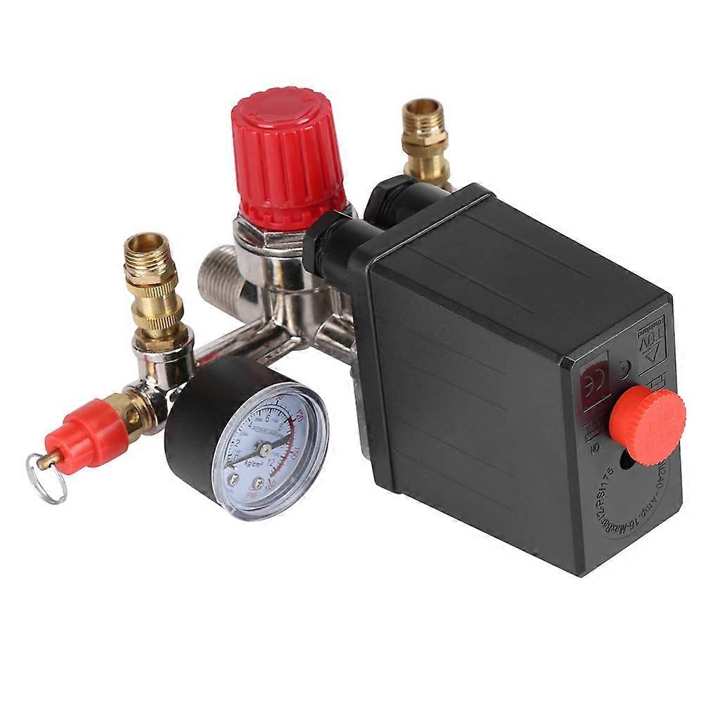 Air compressor pressure control switch, valve regulator with 90–120 PSI dual pressure gauge, air compressor pressure control switch