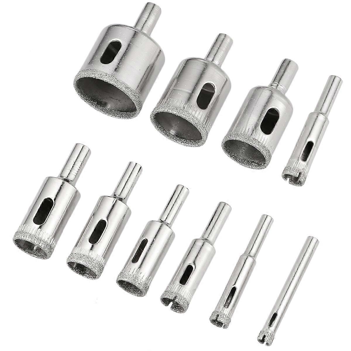 Diamond Coated Drill Bit for Glass and Tile with Advanced Metal Material Efficient Hole Drilling Silver Size 10Pcs