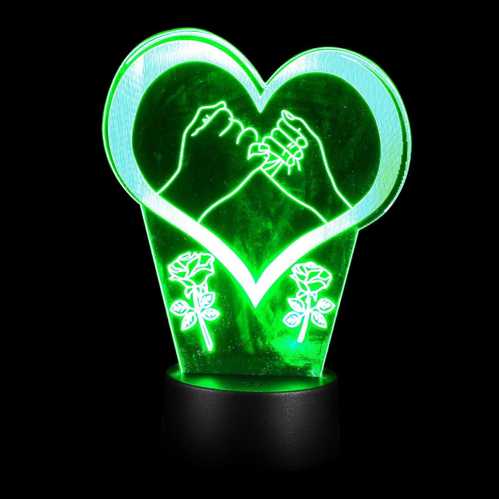 Durable 3D Heart Shape Night Light Creative Bedside Lamp Acrylic for Decoration Assorted Color