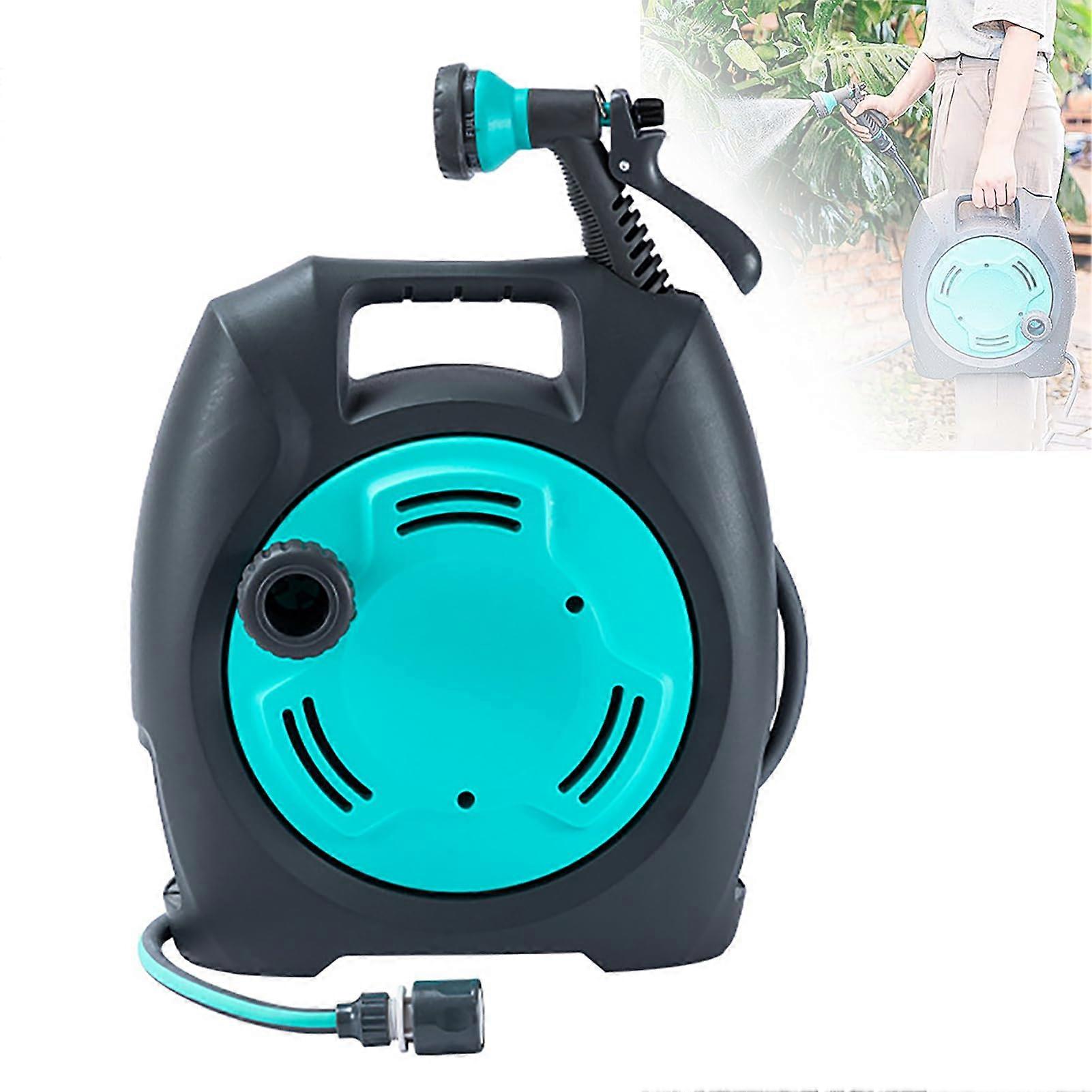 Garden Hose Reel 15 m, Portable Hose Holder with 7 Functions for Watering and Cleaning in the Garden