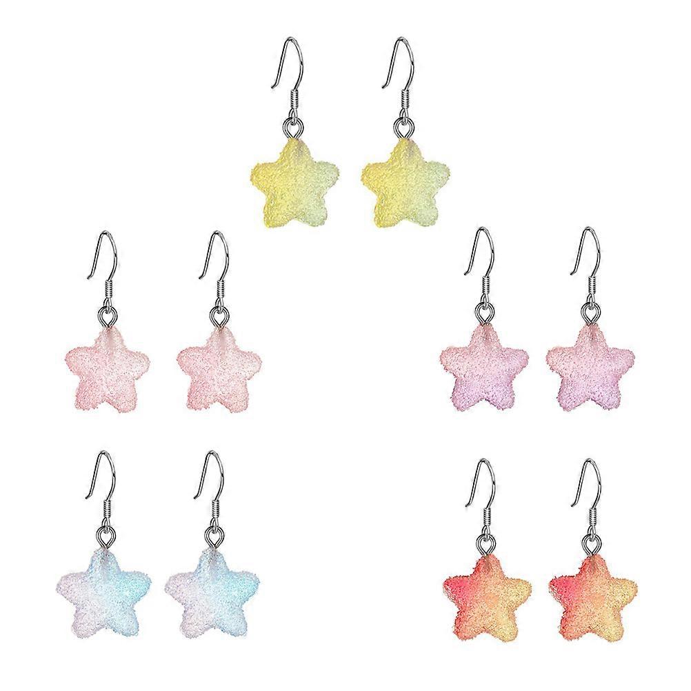 Star Resin Earrings for Women 5 Pairs Assorted Color Fashion Accessories for Parties and Daily Use