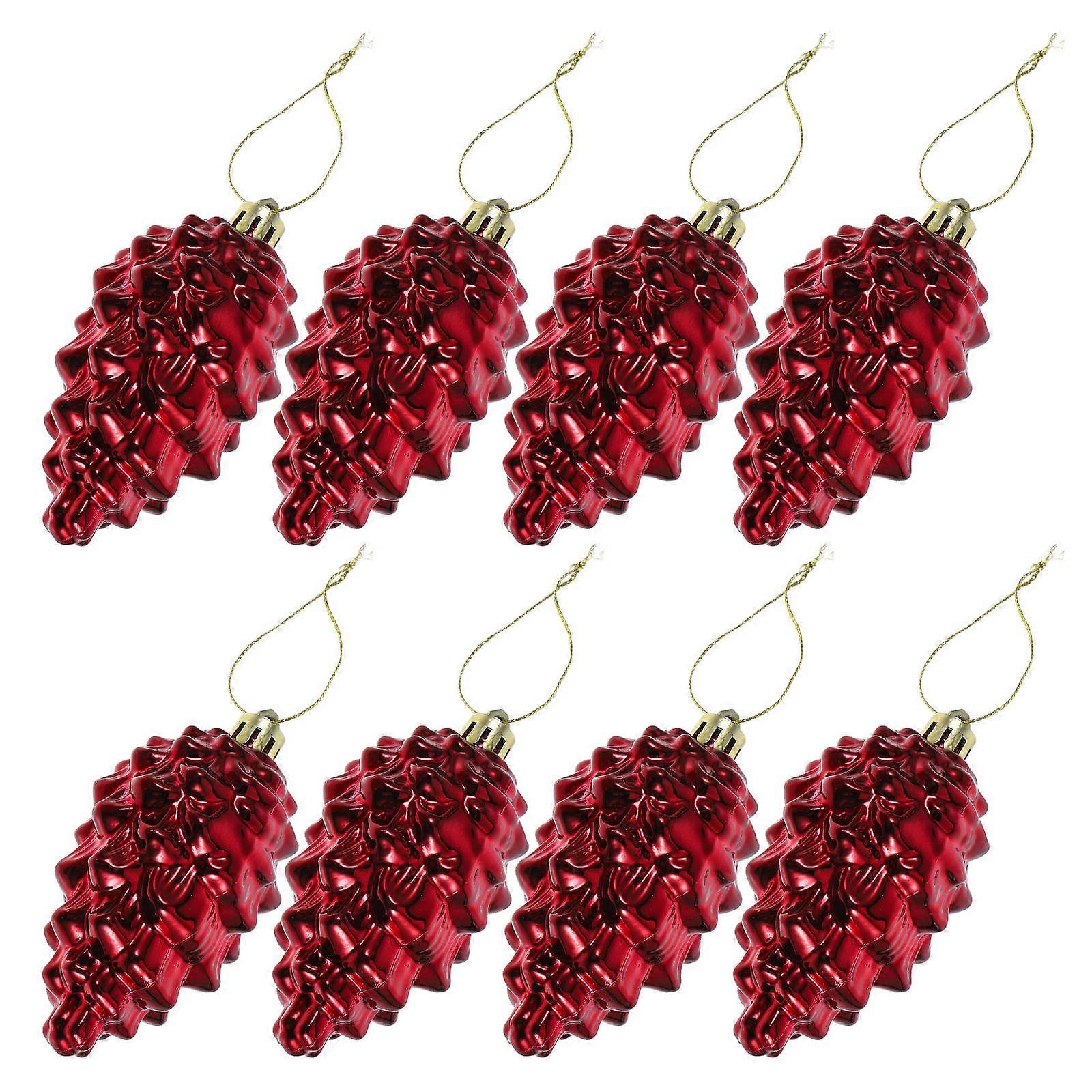 Dark Red Plastic Christmas Pine Cone Ornaments for Decoration Use Easy to Match and Install 8pcs