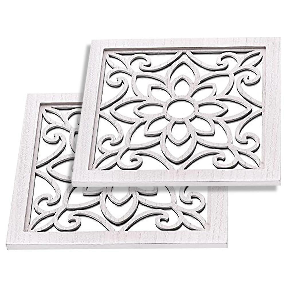 Espelho de Parede Quadrado Rústico com Material de Acrílico e Madeira para Decoração de Cor Branca Serve para Qualquer .8x7.8 Polegadas