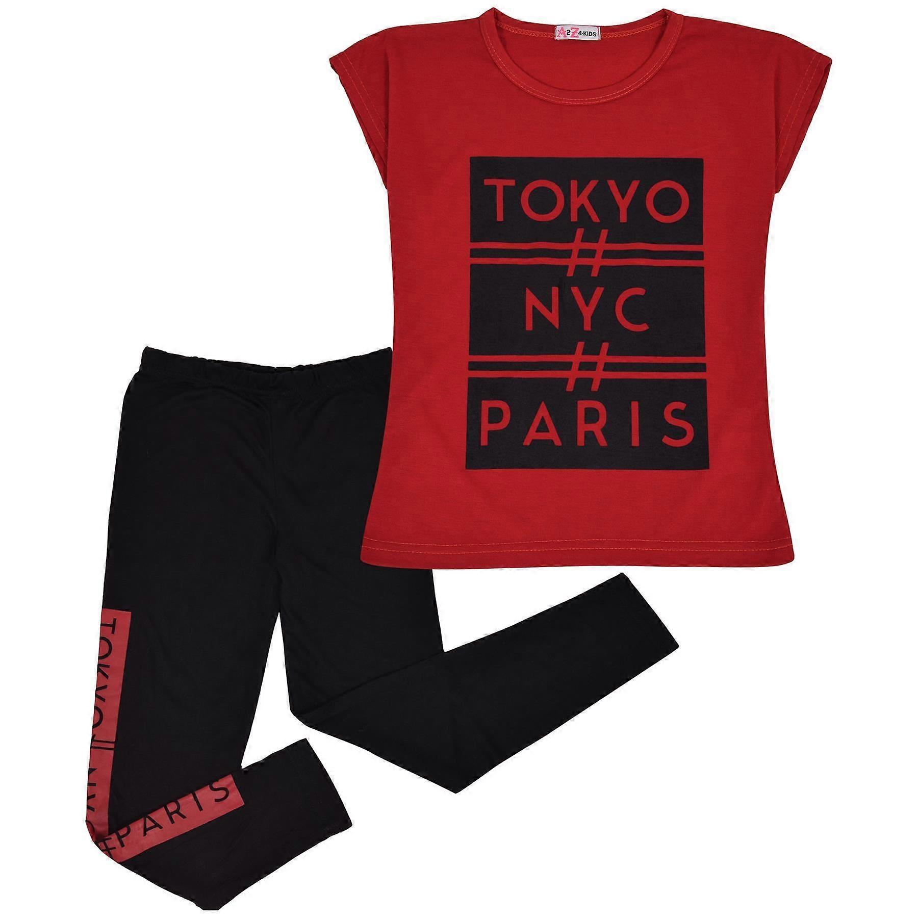 Girls Tokyo, NYC, Paris Print T Shirt Top & Legging Set