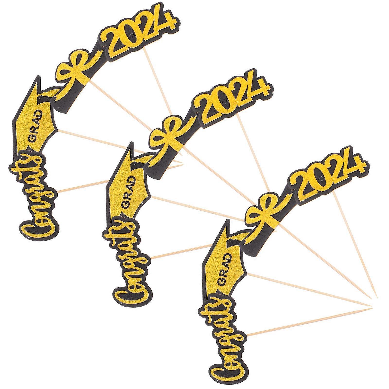 Congrats Class Of 2024 Cupcake Picks 12Pcs Elegant Design Decoration For Cakes Made From Paper And Wood