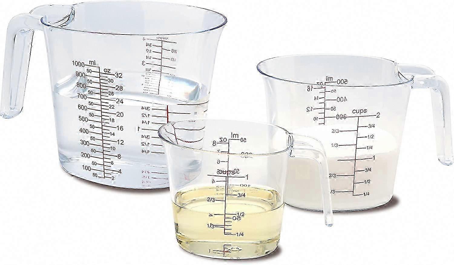 3-Piece Measuring Cups Set, Plastic Measuring Cup Plug-in Nesting Handle Stackable Design