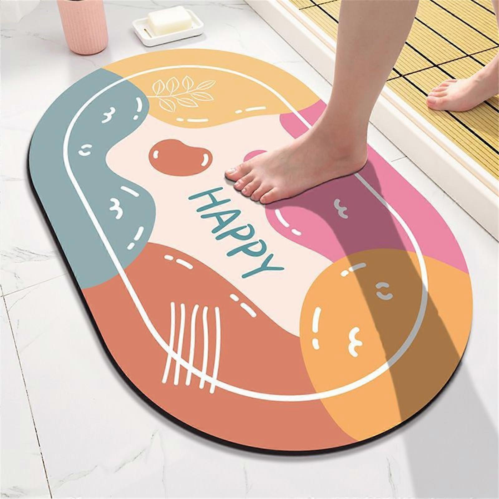 Door Mat Oval Diatoms Super Absorbent Quick Drying Non-Slip Bathroom Carpet 60x90cm Wear Resistant Mud Bath Mat