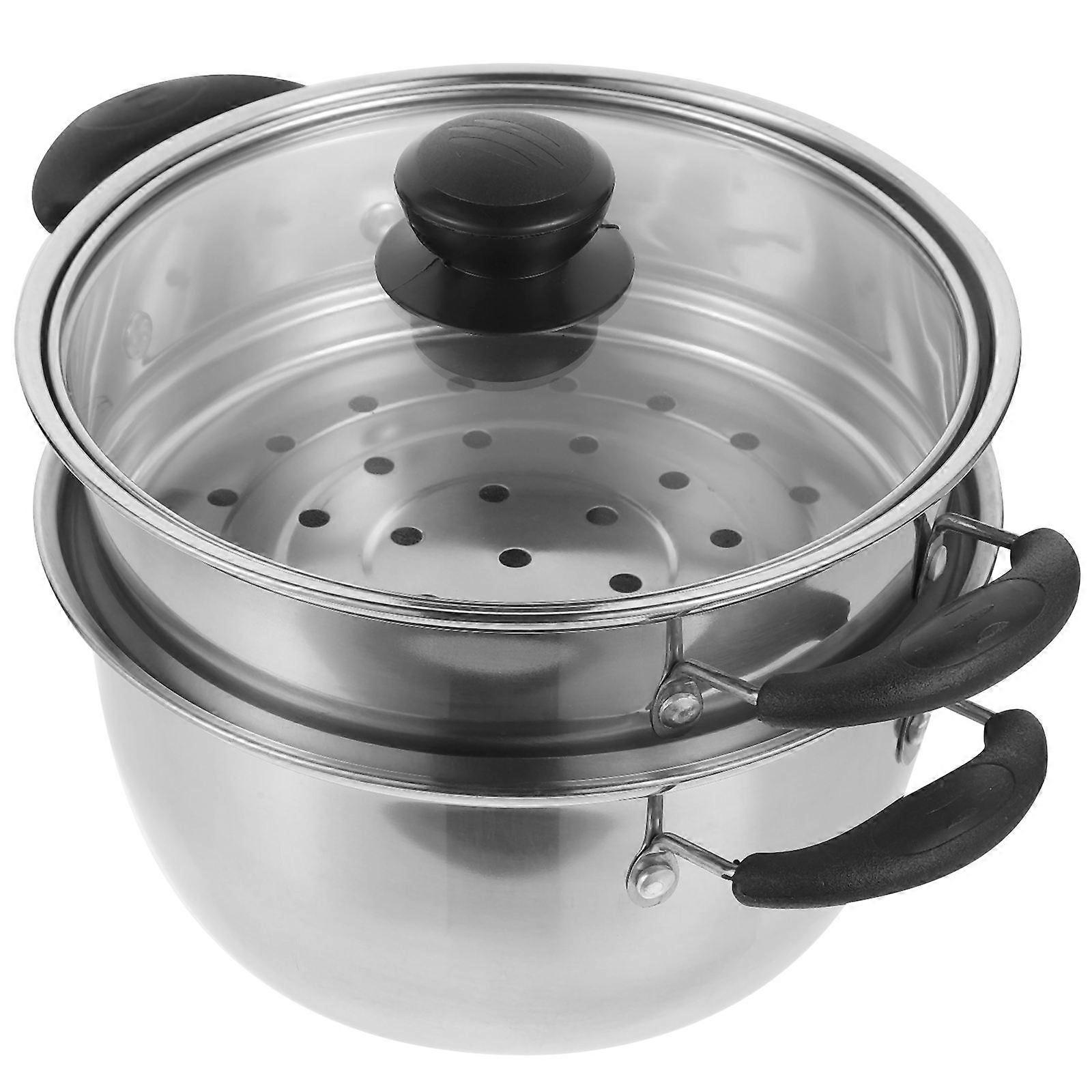 Stainless Steel Steamer Pot For Home Cooking Suitable For Induction Cooker With Assorted Color And Double Layer Design 1Set