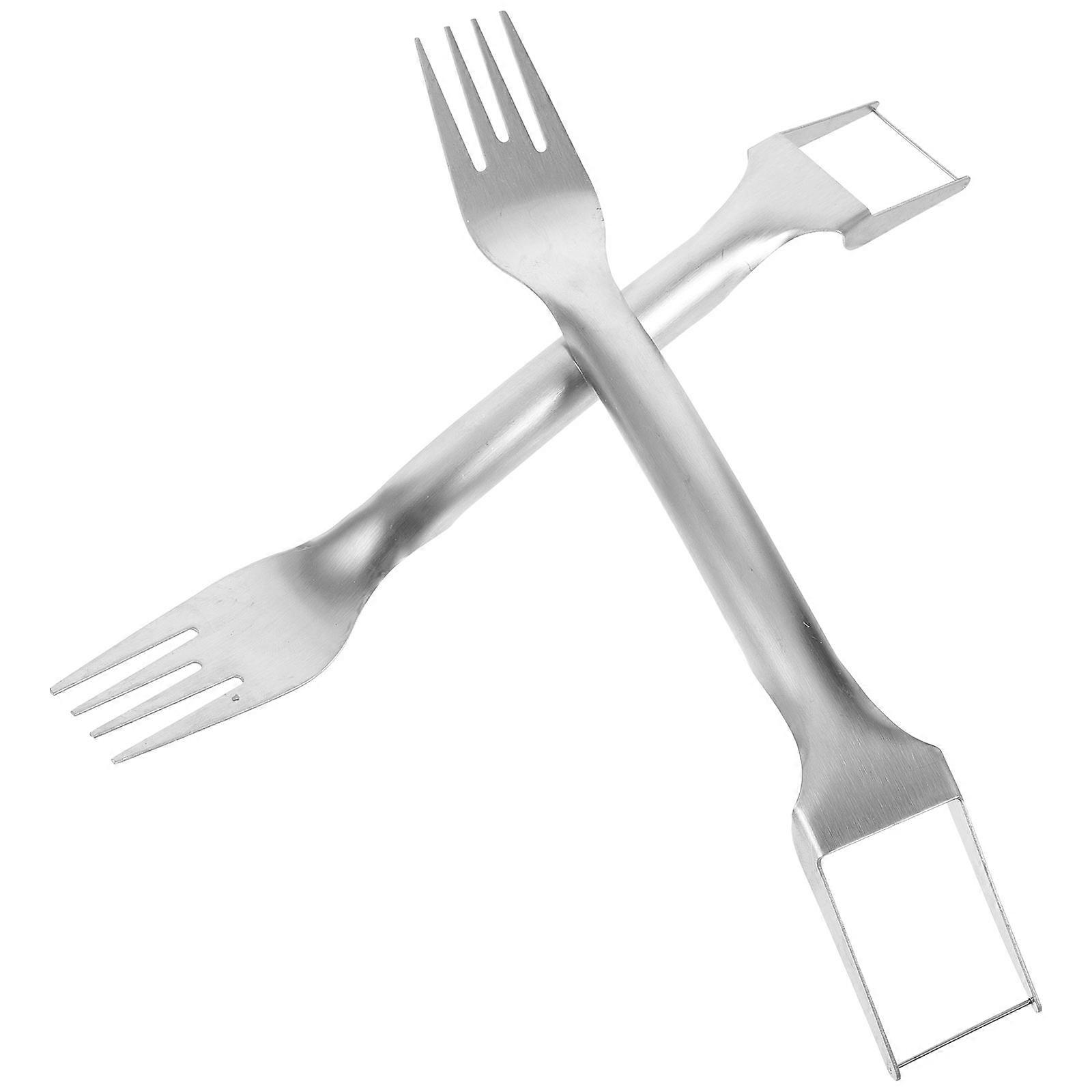 Fruit Forks 2Pcs Stainless Watermelon For Home Use Silver Two-in-one Design Cutting Tool