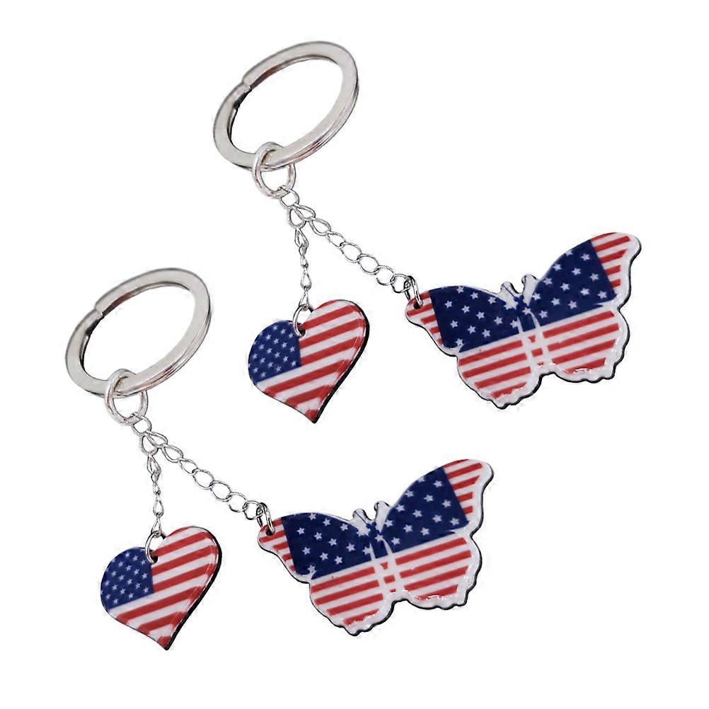 2Pcs Cute Keychains For Car Keys American Flag Reflective Key Chain Outdoor Travel Assorted Color Pendant