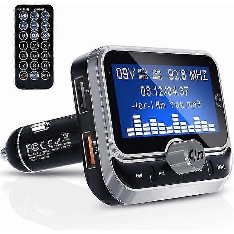 Bluetooth FM Transmitter for Car, Bluetooth Wireless Car Audio Adapter with QC3.0 & 5V/2.4A Dual Charging Port, Easy Attached to Air Vent, Hands Fre