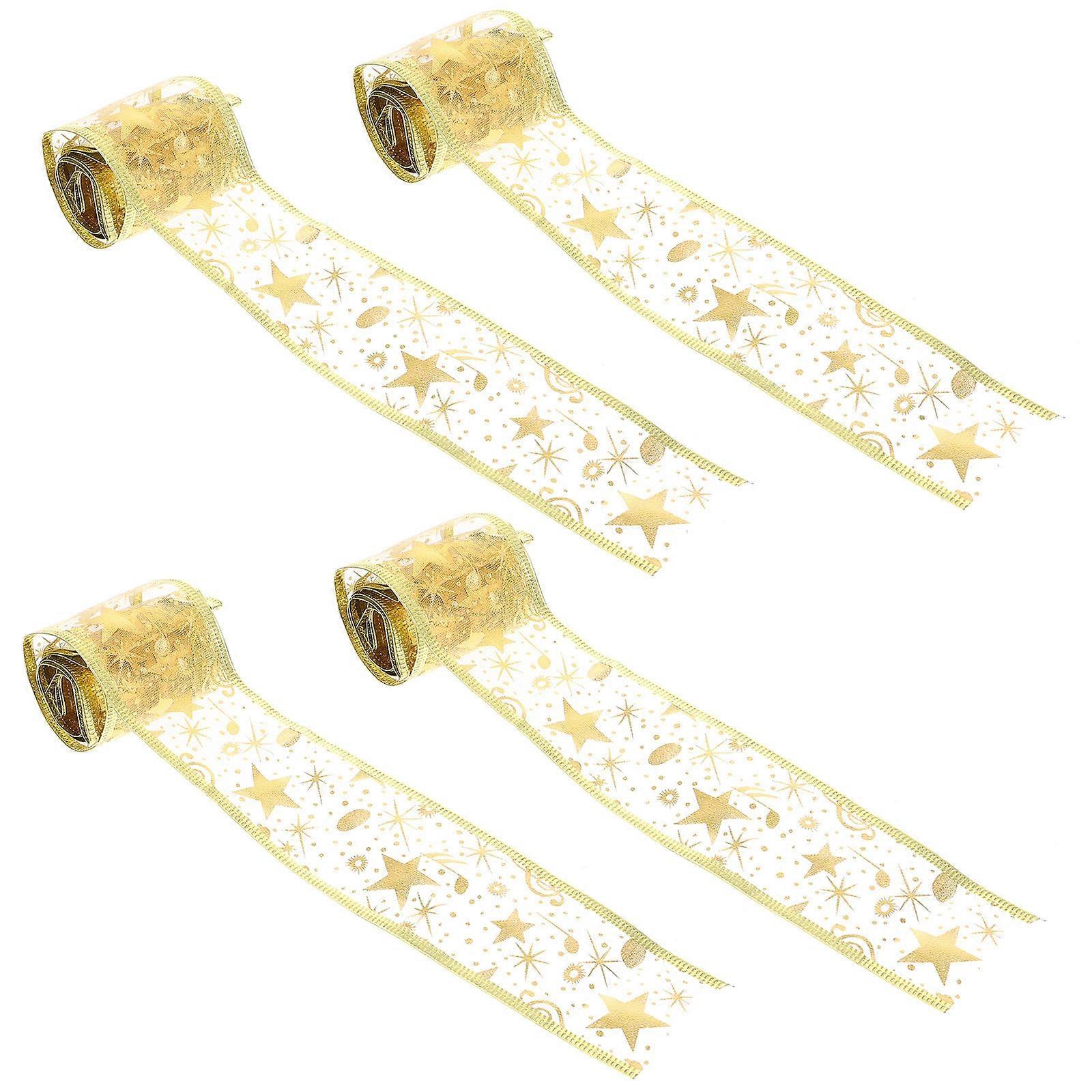Star Printed Ribbon 4Set for Holiday Presents Christmas Party Decor Made of Durable Cloth Material
