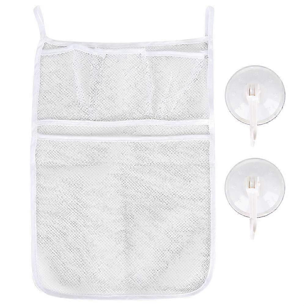 バスルーム収納用4ポケット壁掛けメッシュバッグ - タオル、バスアメニティ、アクセサリーのホームオーガナイザーソリューション