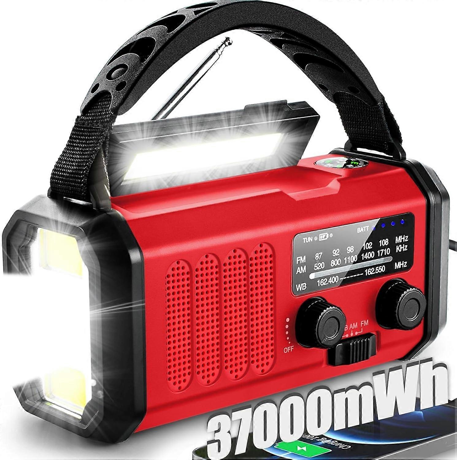 Emergency Crank Radio 37000Mwh Solar Powered Portable Am Fm Weather Radio With 3 Modes Flashlight