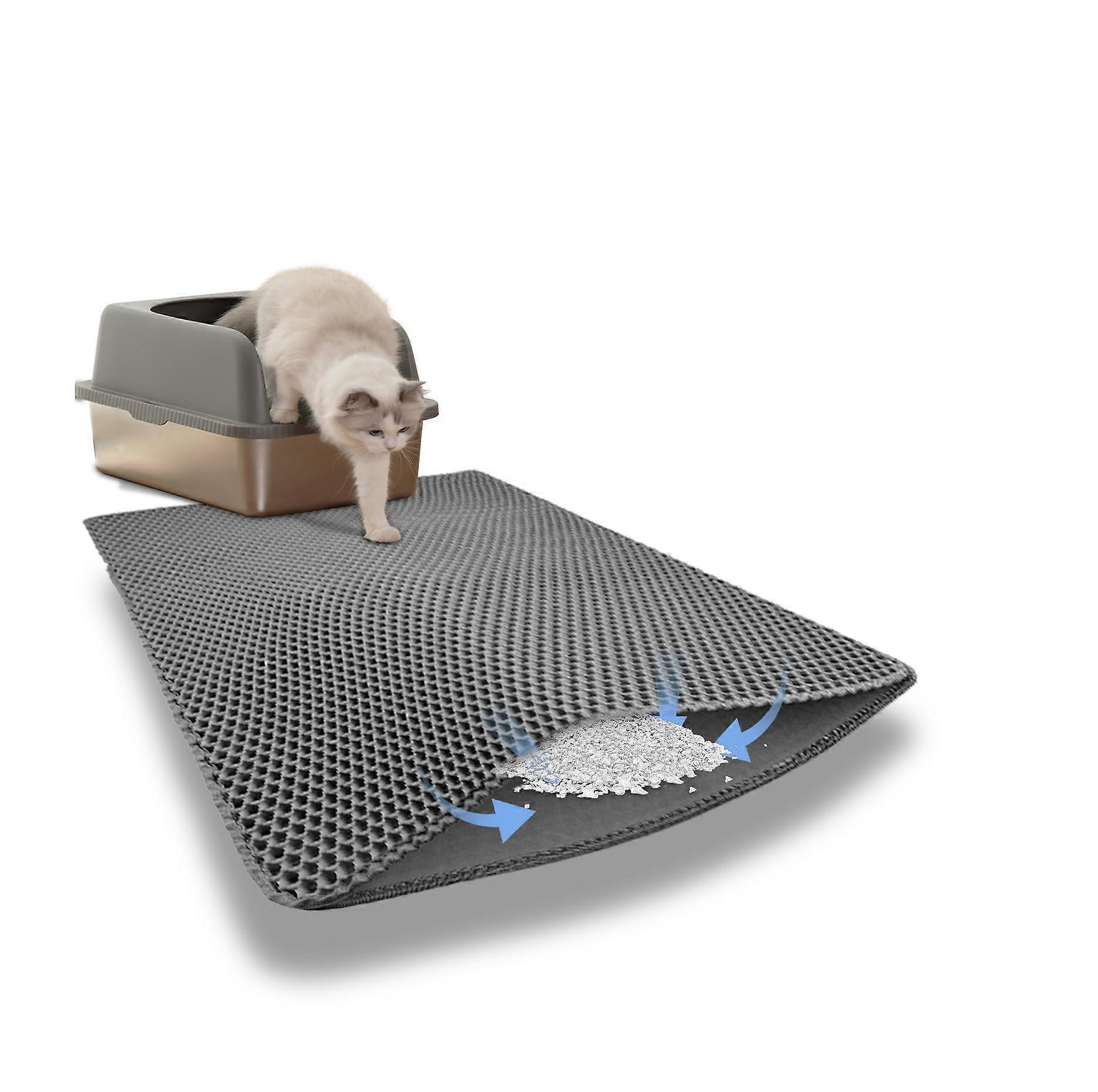 Cat Litter Mat 60 x 90 cm, Extra Large Double Layer EVA, Non-Slip Soft Cat Toilet Mat, Gray