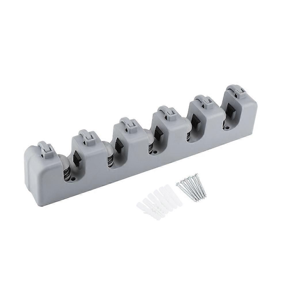 Mop and Broom Holder, Wall Mount Tool Storage Organizer for Home Use, 5 Positions, 6 Hooks