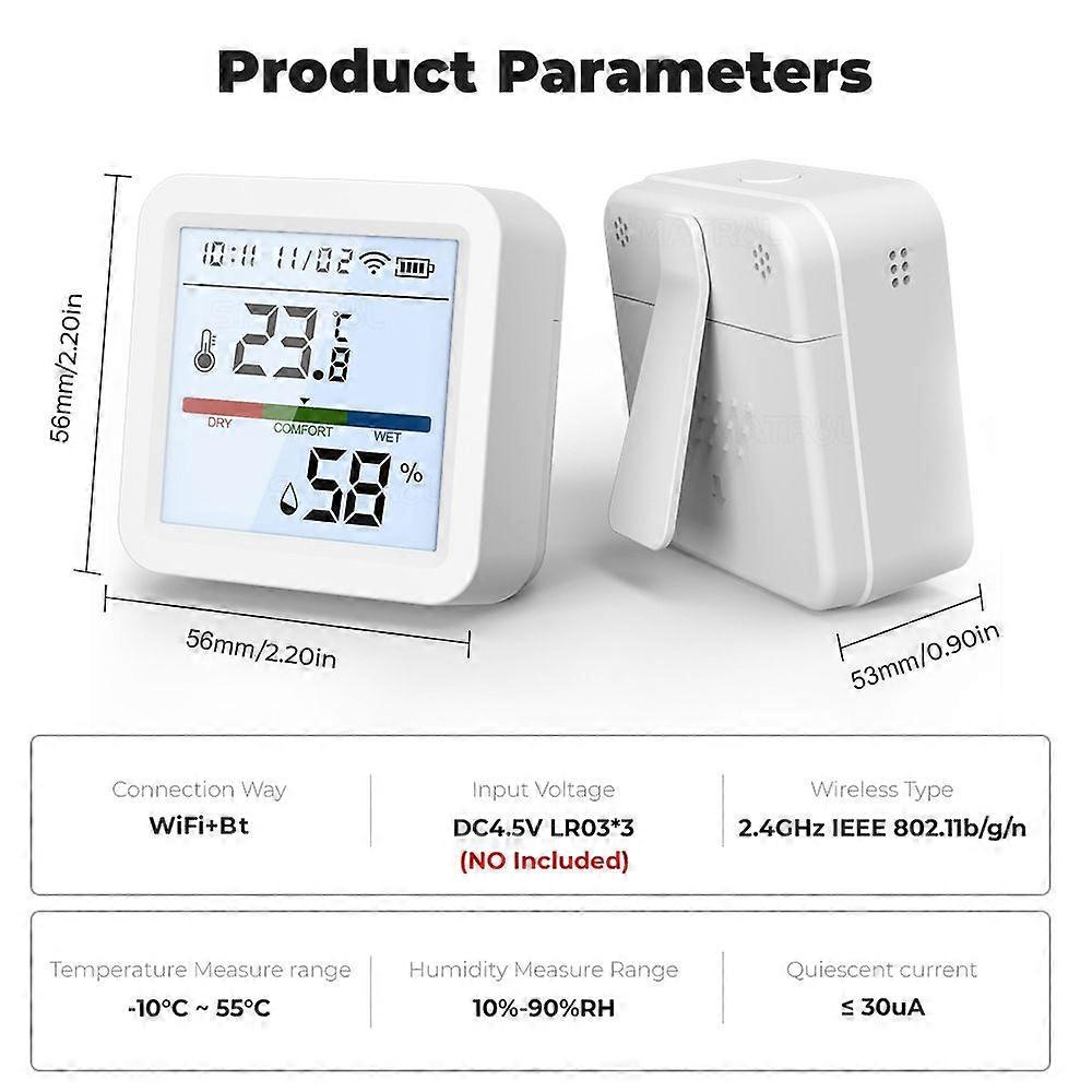 Tuya WiFi BT Dual-Mode Temperature Humidity Tester LCD Backlight Display Mobilephone APP Remotely Control Intelligent Linkage Compatible with Alexa an