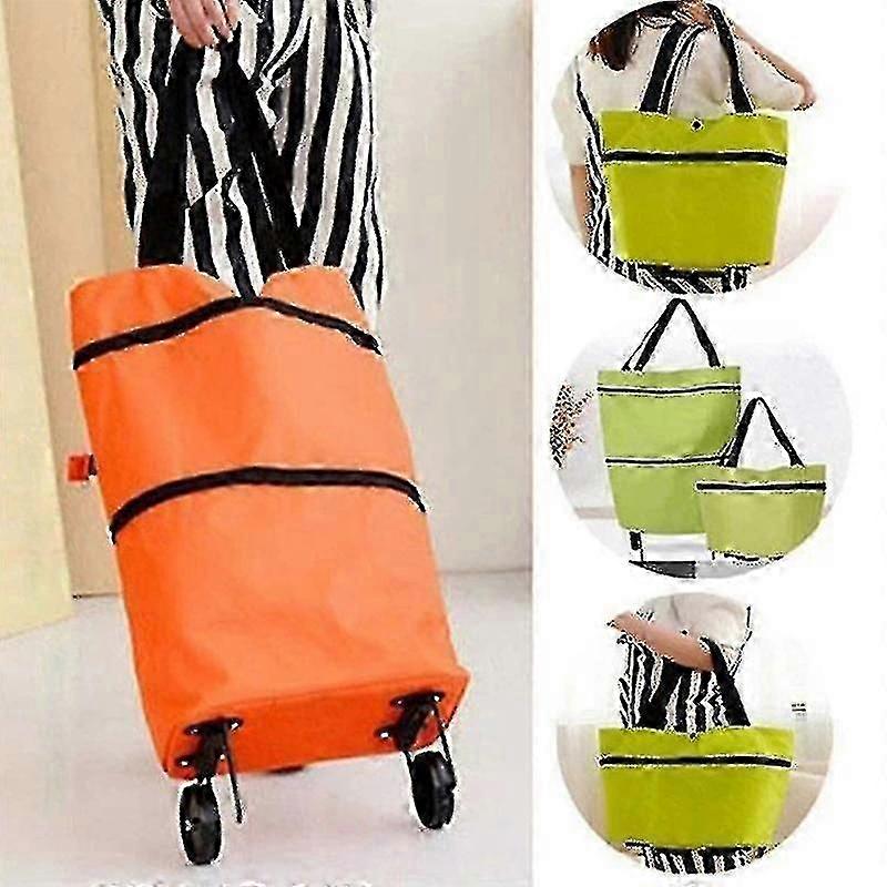 2-in-1 Foldable Shopping Cart with Wheels & Collapsible Zipper Bag -