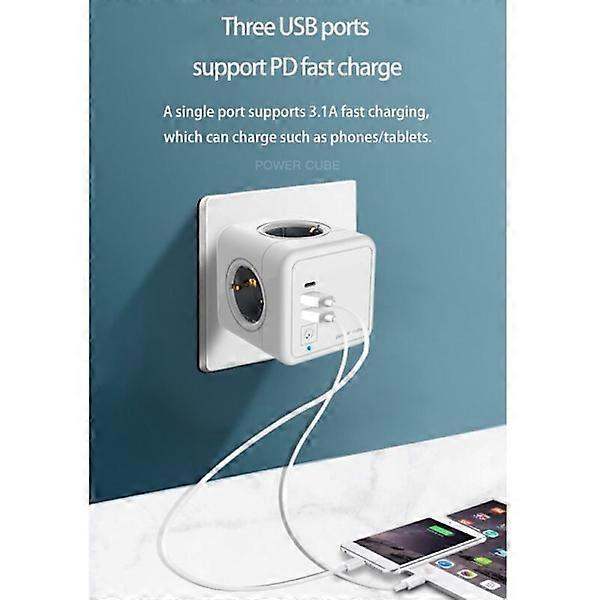 European Smart Socket Adapter with Surge Protection, Square Extension Wall Socket, E01-EU Socket