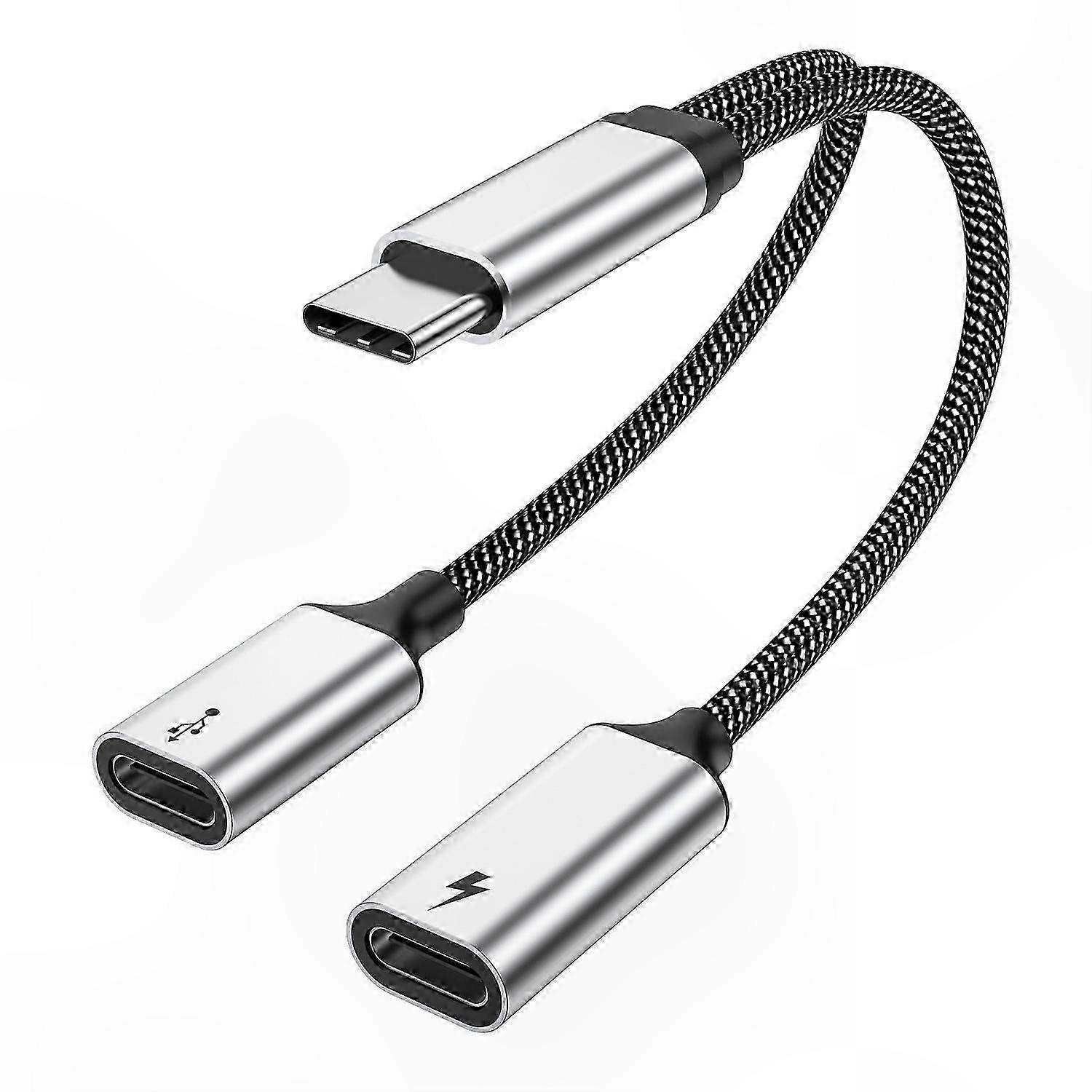 Dual USB C Female OTG Hub with Type-C Connector for 60W Power Delivery Charging-Compatible with Phones and Tablets