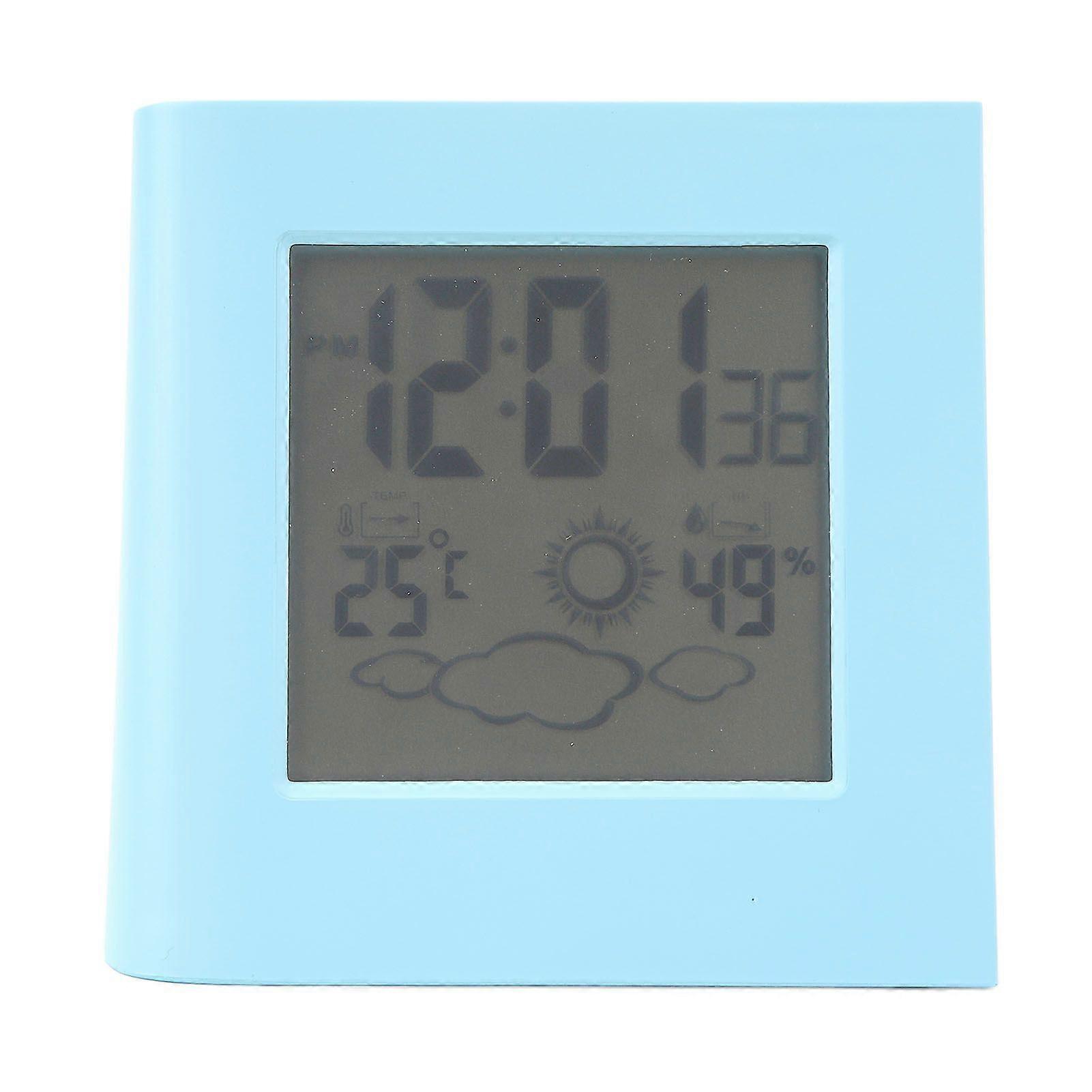 Solar Battery Dual Energy Alarm Clock Weather Forecast Temperature Humidity Alarm Clock Blue