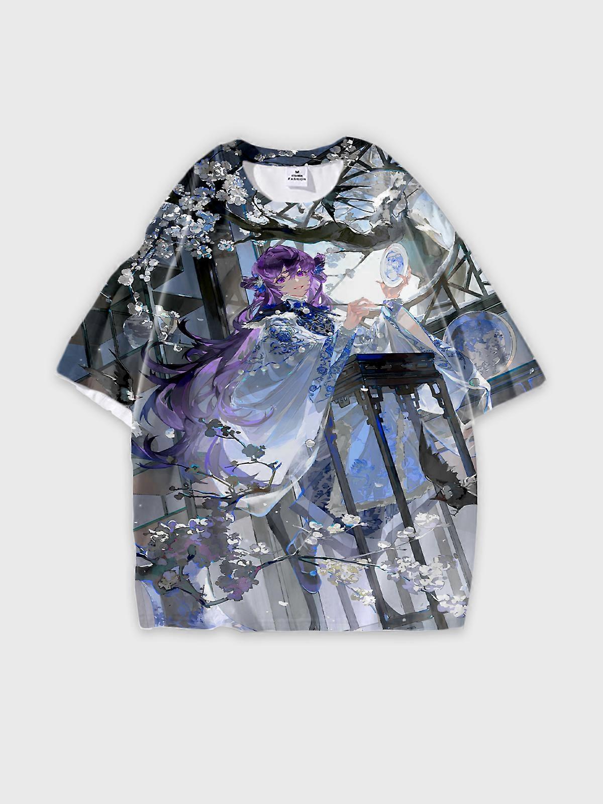 T-Shirt Round Neck, Loose Short Sleeve Pattern Graphic Tee, Unisex Summer Casual Top U2980