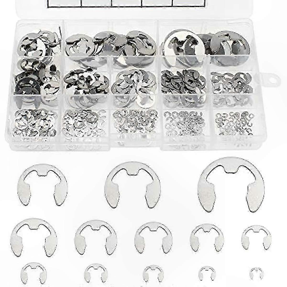 13-Size E-Clip Retaining Ring Assortment Kit, 400pcs Stainless Steel Internal Circlip Selection for Various Applications