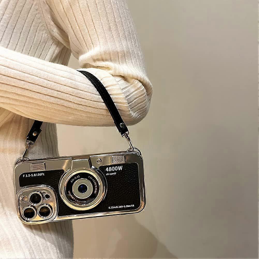 3D Retro Camera Phone Case with Strap - Unique Cool Silicone PC Shockproof