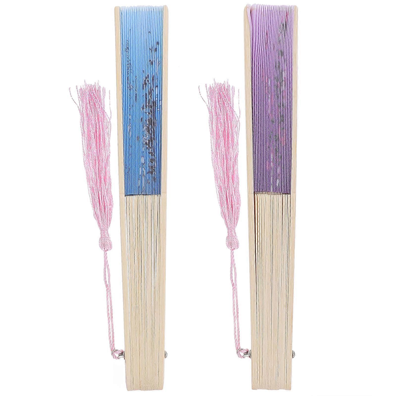 Chinese Bamboo Folding Fans 2Pcs Perfect For Dancing And Summer Travel With Design