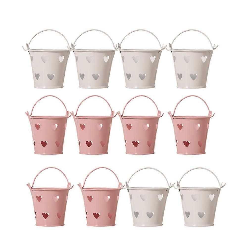 12 Assorted Color Tinplate Flower Mini Pots and Candy Boxes for Weddings and Home Storage 12 Count