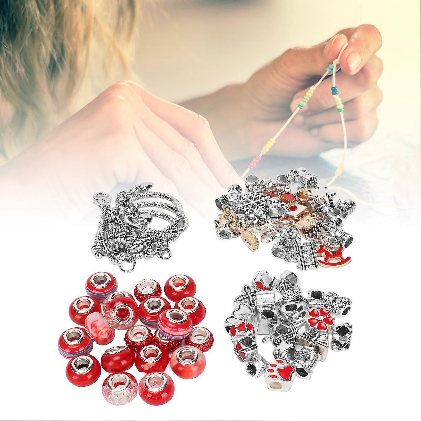 سوار صنع كيت رائعة الأساسية سوار قلادة حبات كبيرة ملون الخرز DIY مجوهرات صنع مجموعة حمراء 