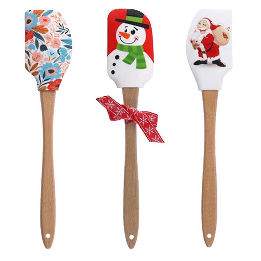 Christmas Silicone Spatula for Baking Use with Wooden Handle 3Pcs