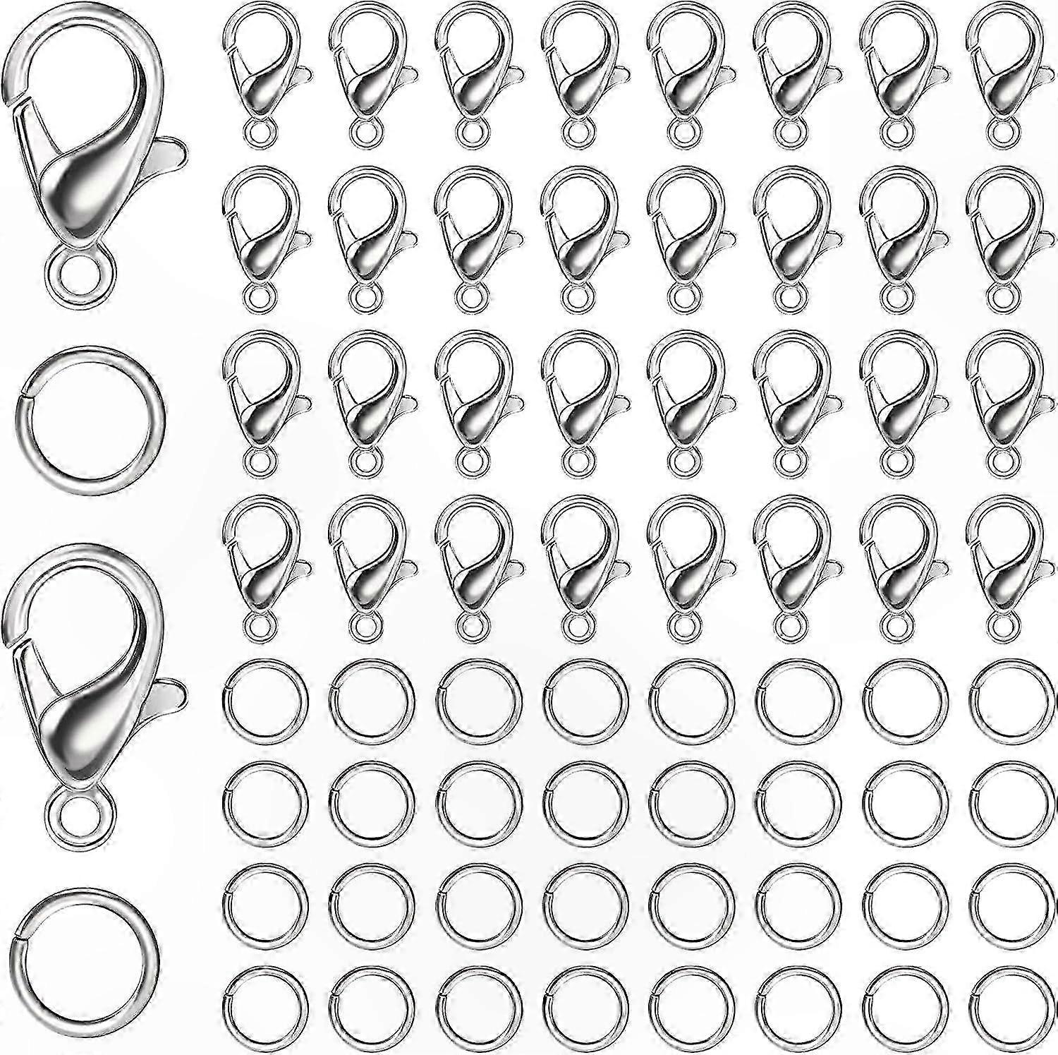 Silver-Tone Lobster Claw Clasps with Jump Rings, 340 Pieces for Jewelry Making and DIY Crafting Projects