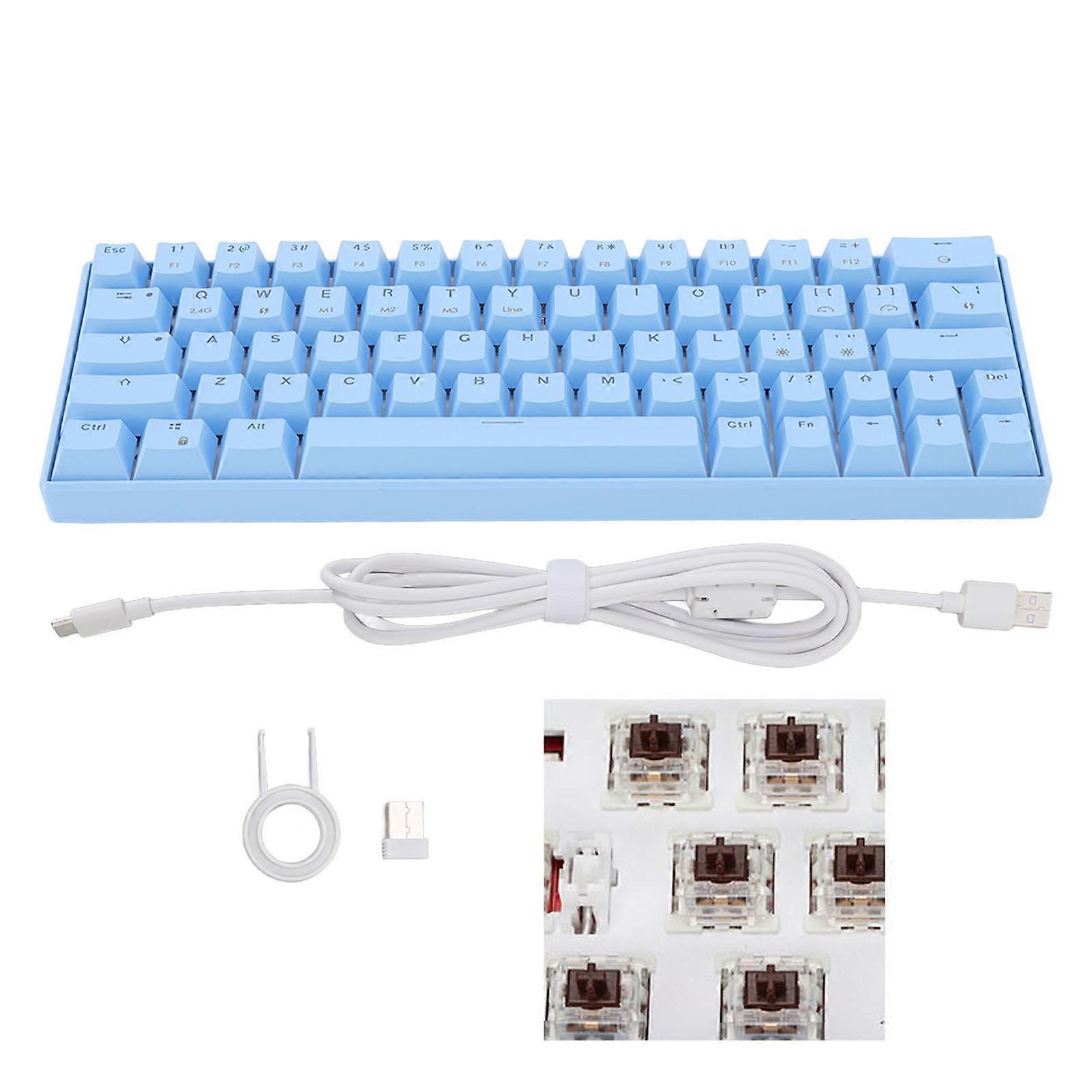 64 Key Mechanical Keyboard White Light Ergonomic 3 Mode Wireless Brown Switch for WIN