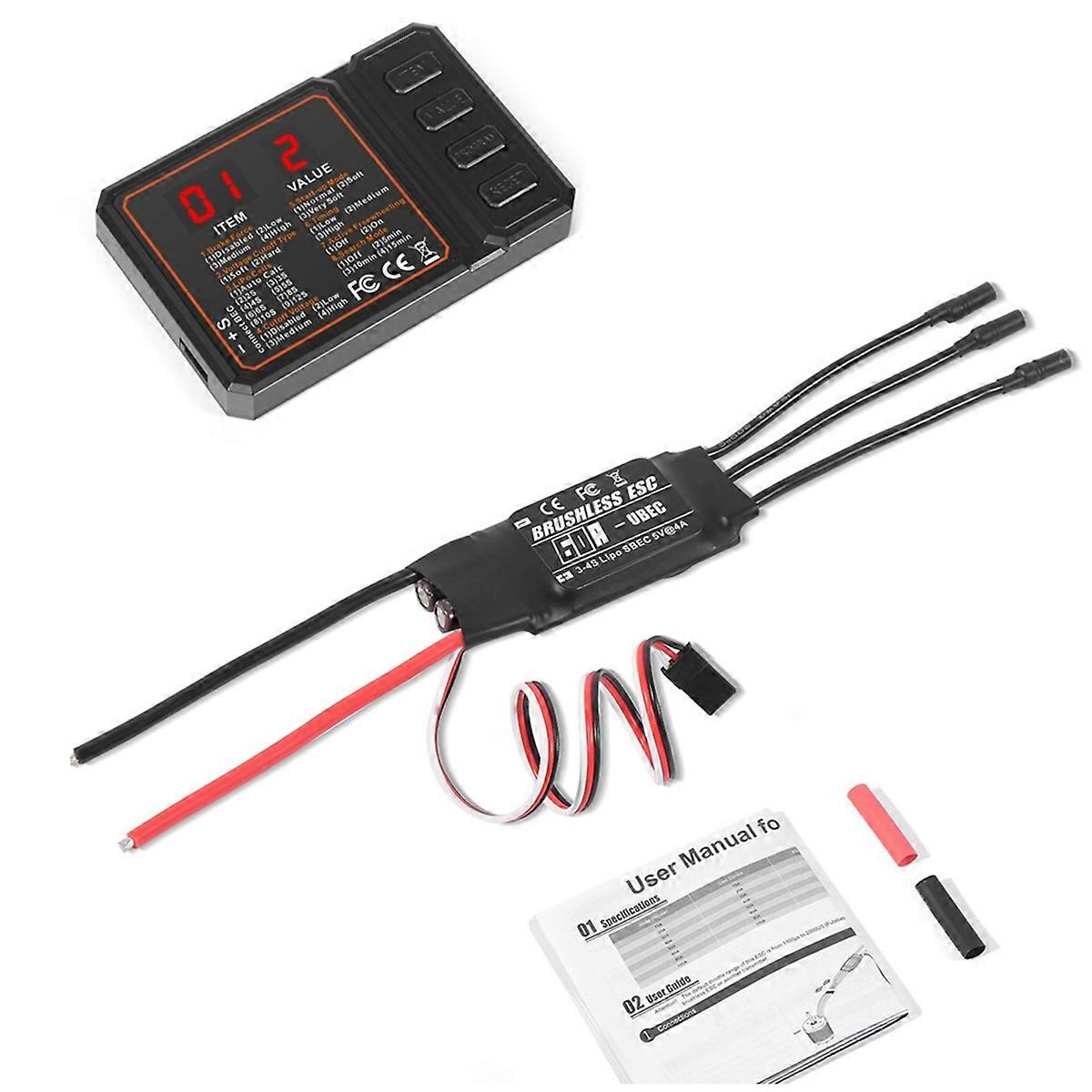 60A Brushless ESC 2-3S Lipo Support BEC Output with Programming Card for RC Car Boat Aircraft DIY Parts