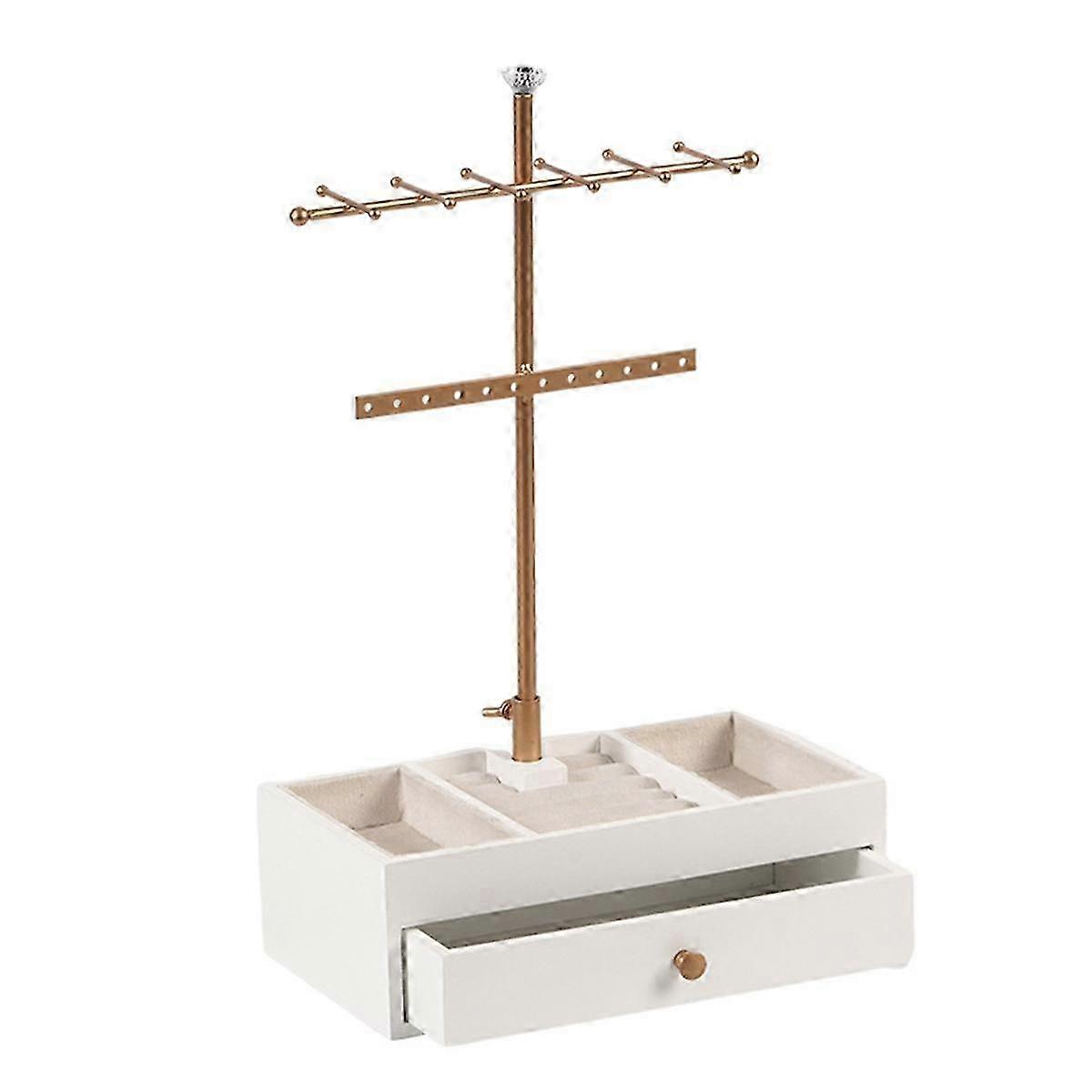 Wooden Jewelry Rack with Drawer for Rings and Bracelets Storage - 2 Tiers Emerald Base