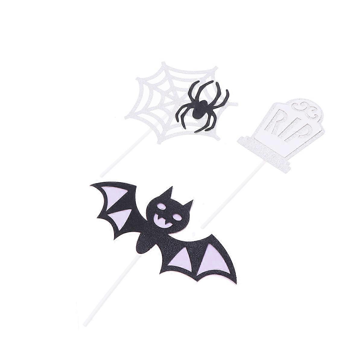Funny Halloween Cake Topper Bat Web Tombstone Insert 3Pcs