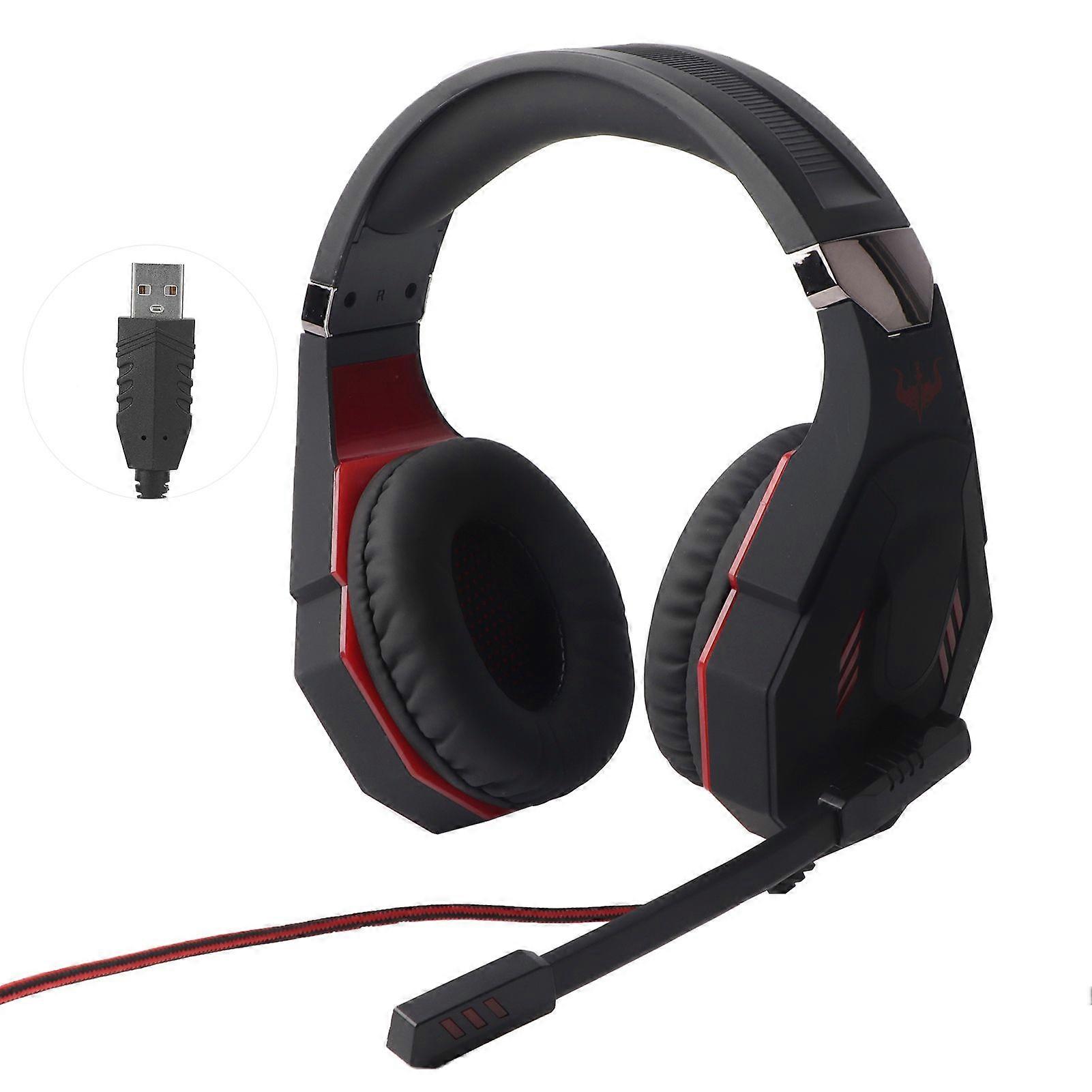 Wired Gaming Headset USB Port OverEar Headphone Mic PC Headset Computer Accessory