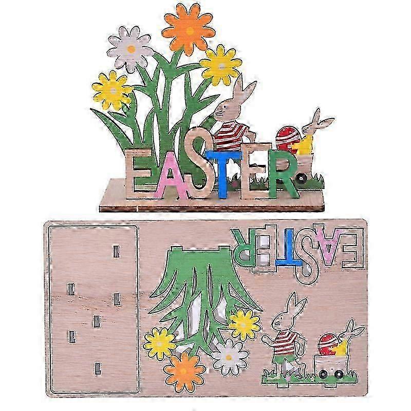 Easter Spring Wood Ornament, Decor for Home with Rabbit Eggs