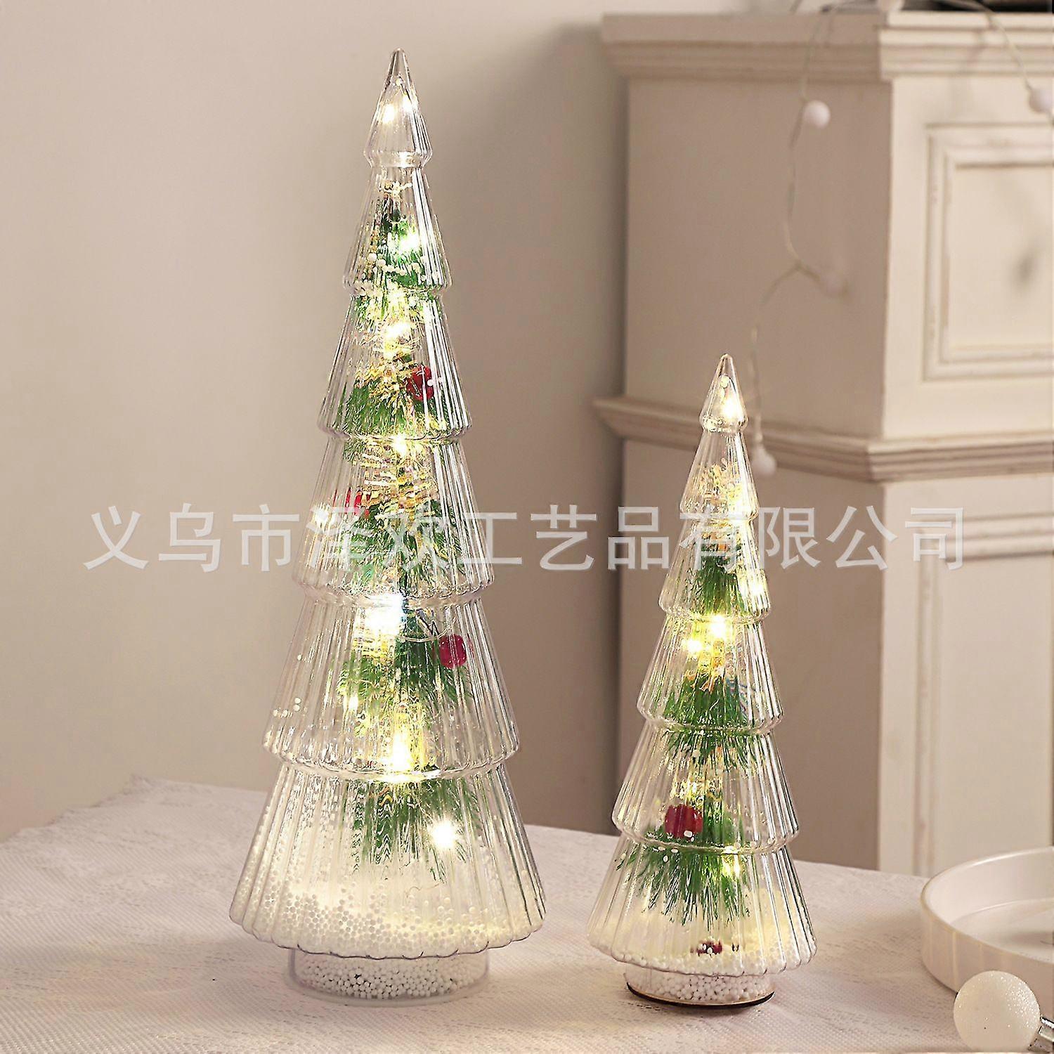Desktop Christmas Tree Light Up Decorations Transparent Snowflake Pine Tree Ornament With Led Lights Gift