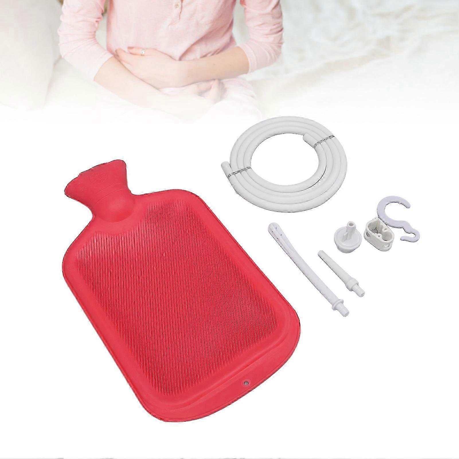 2L Home Enema Bag Set Corrugated Hose Hook Buckle Sieve Rubber Enema Bag Kit for Showering Red
