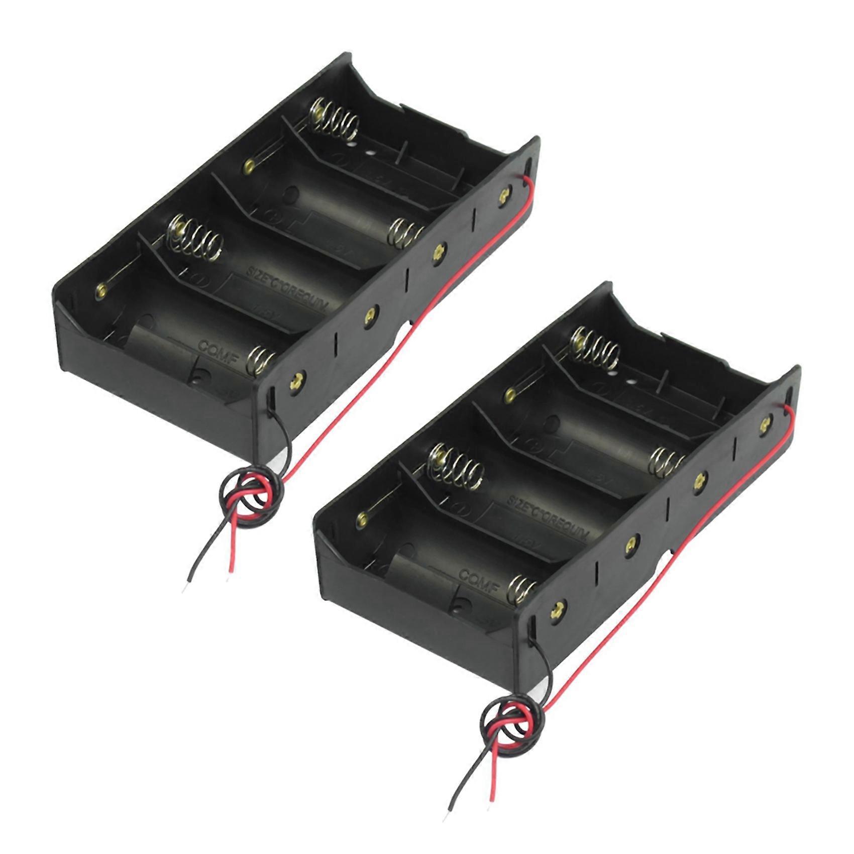 2X Black 4 x 1.5V D Battery Holder Storage Case Box W Wire Leads